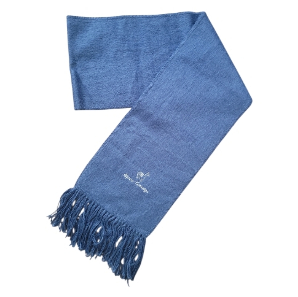 Alpaca Camargo Winter Scarf Stitched Logo Navy Blue Unisex Cozy Fringe Trim